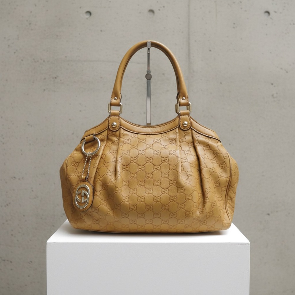 Authentic Gucci GG Guccissima Leather Hand Bag Hobo Bag I#50627